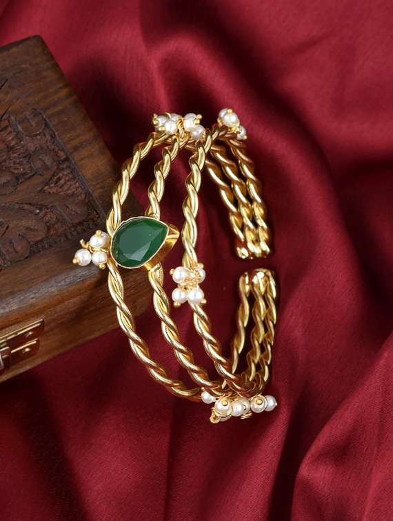 gold plated pearl triple bracelet