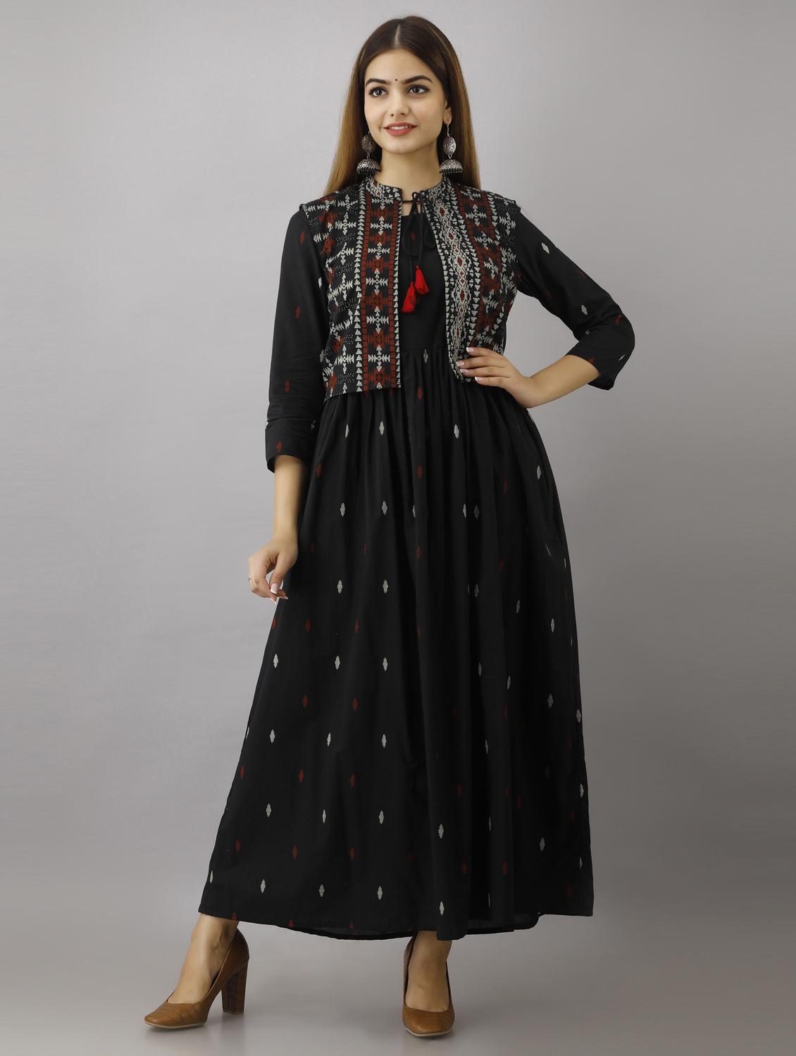black printed flared kurta - 18259832 - Zoom Image - 0