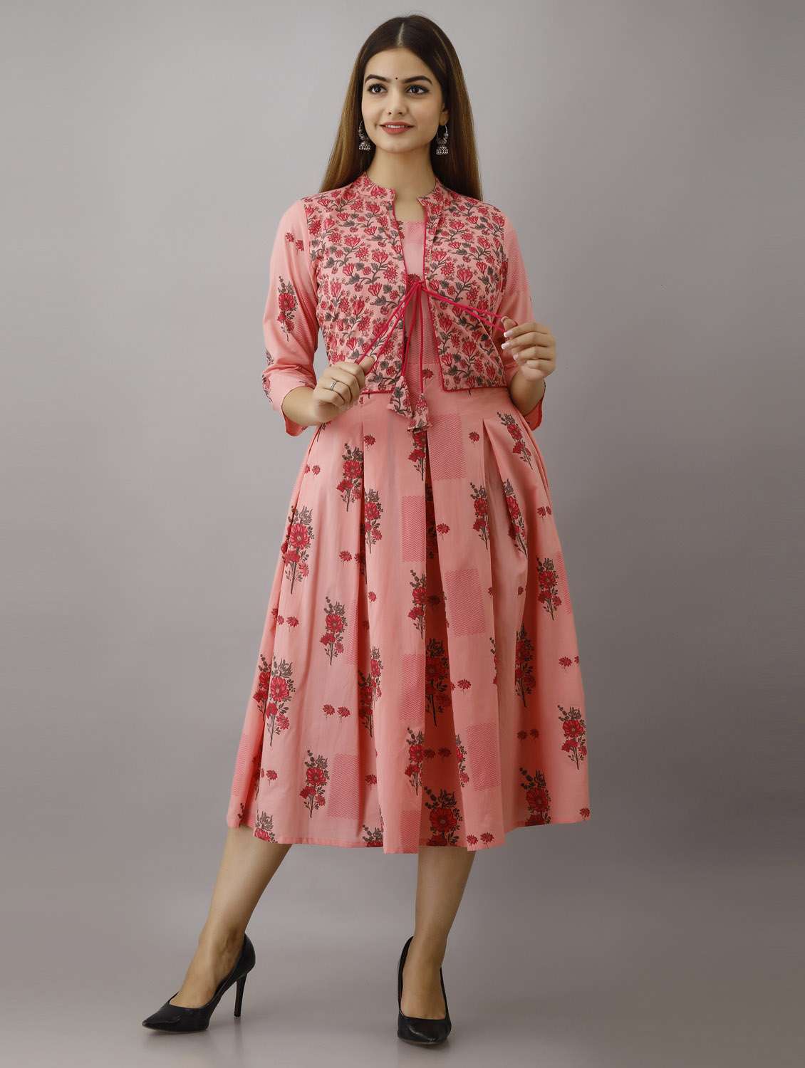 pink round flared kurta