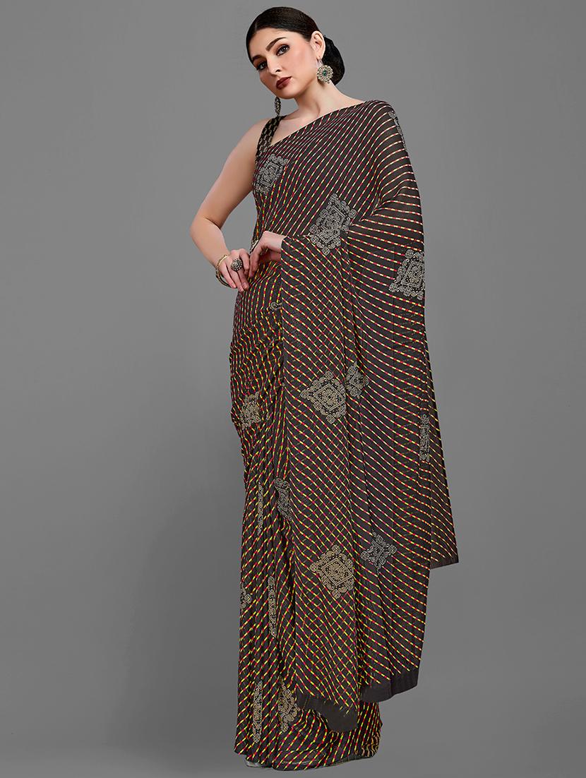 black georgette printed saree with blouse - 18259859 - Standard Image - 2