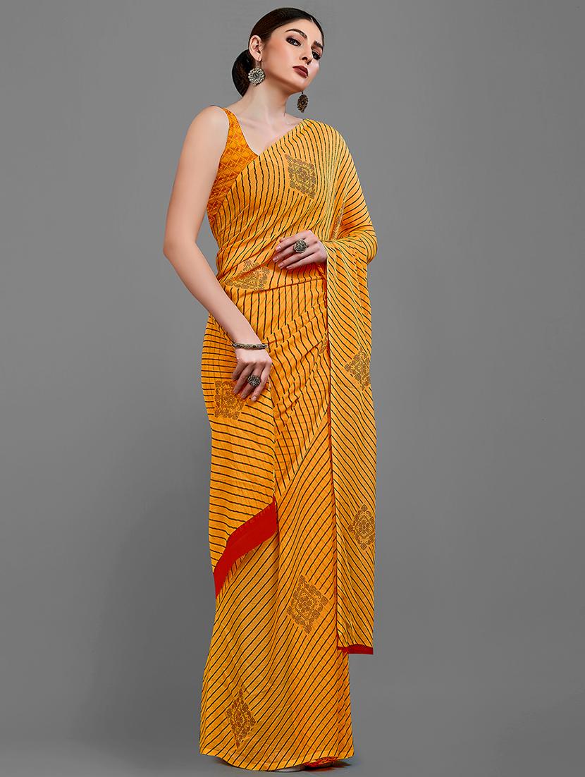 orange georgette printed saree with blouse - 18259860 - Standard Image - 2