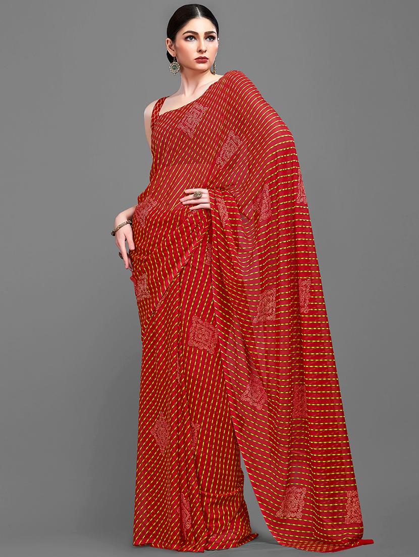 red georgette printed saree with blouse - 18259861 - Standard Image - 2