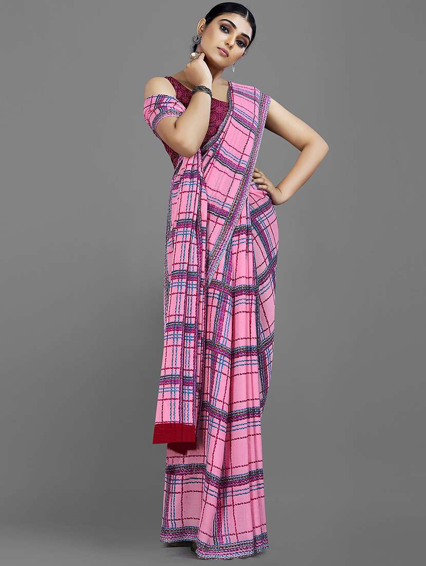 pink georgette printed saree with blouse - 18259868 -  Standard Image - 2