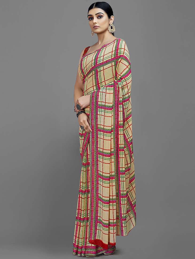 cream georgette printed saree with blouse - 18259869 -  Standard Image - 2