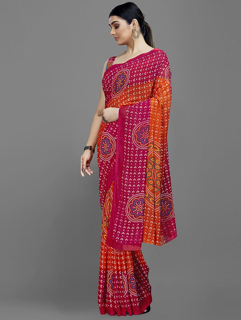 orange georgette printed saree with blouse - 18259886 - Standard Image - 2