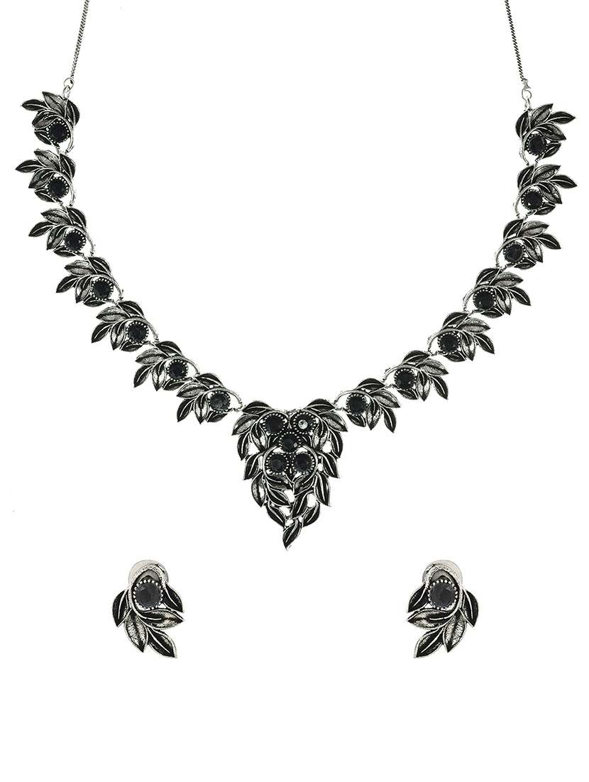 black brass necklaces and earring