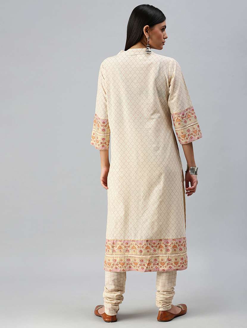 women printed mandarin neck kurta churidaar set - 18260900 -  Standard Image - 2