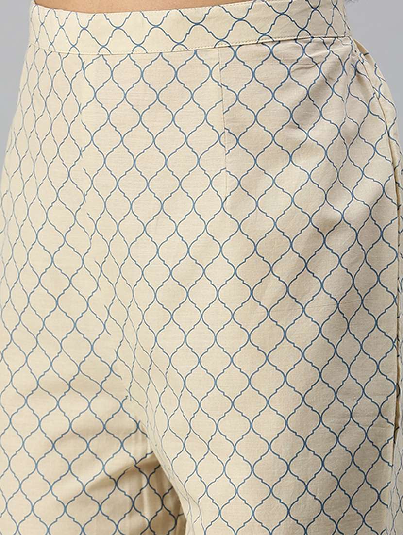 women cream printed mandarin neck kurta pant set - 18260901 -  Standard Image - 7
