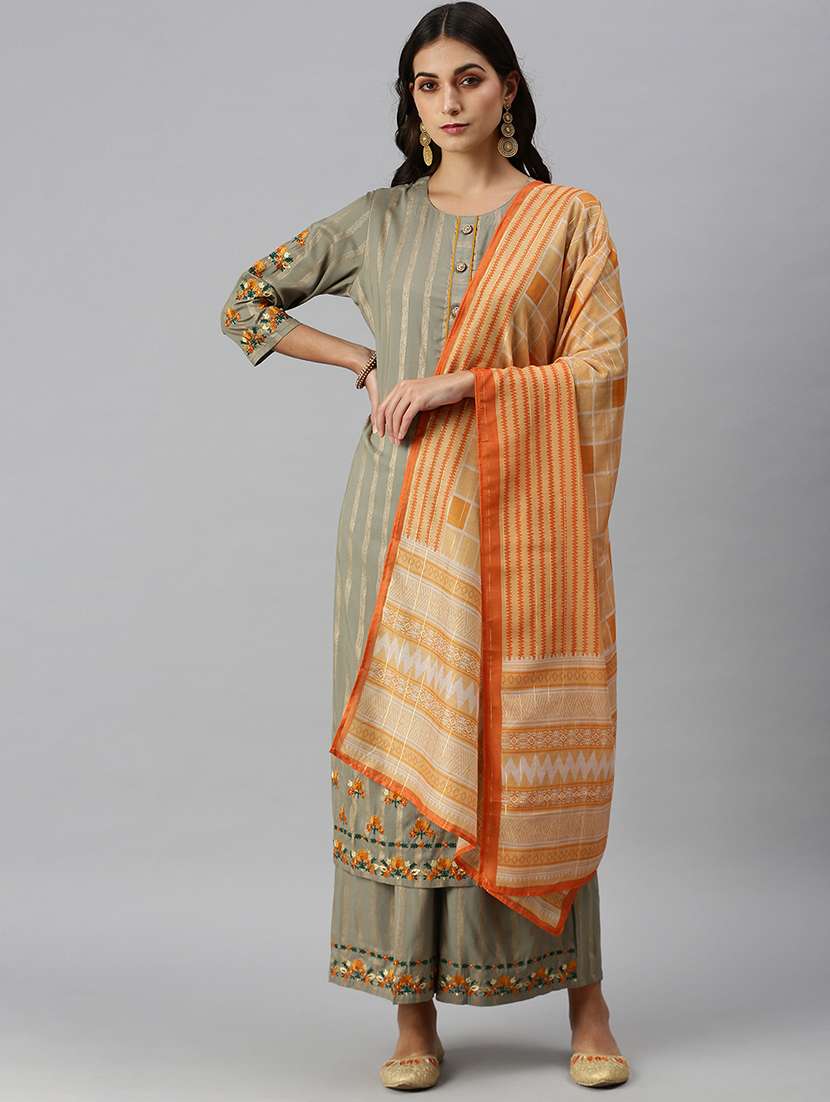 olive cotton blend kurta palazzo  set