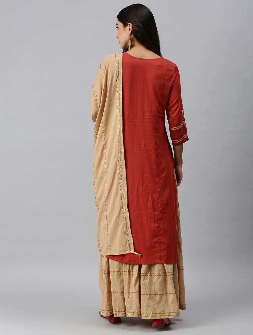 women three quarter sleeve kurta palazzo with dupatta set - 18260945 -  Standard Image - 2