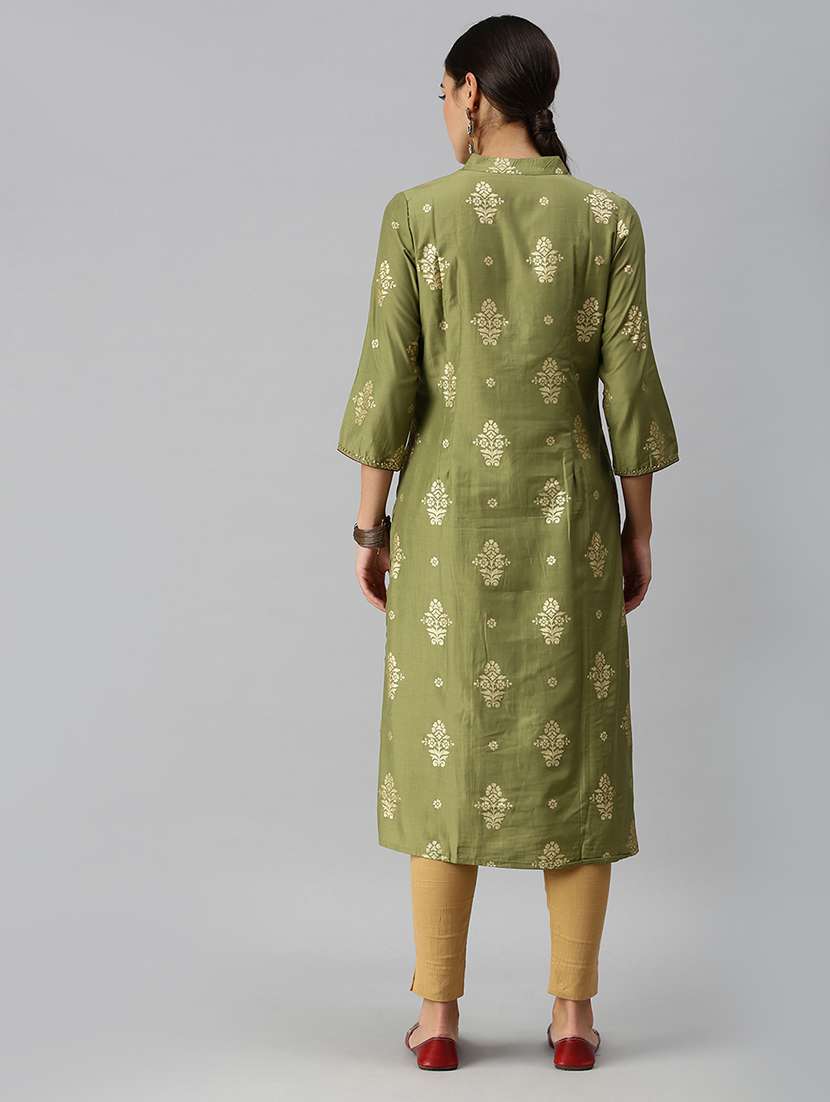 women olive foil print kurta pant set - 18260959 -  Standard Image - 2