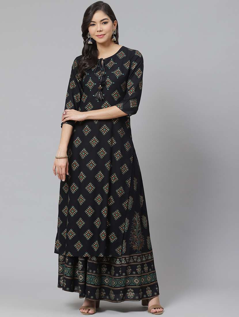 navy rayon kurta palazzo  set - 18261083 -  Standard Image - 2