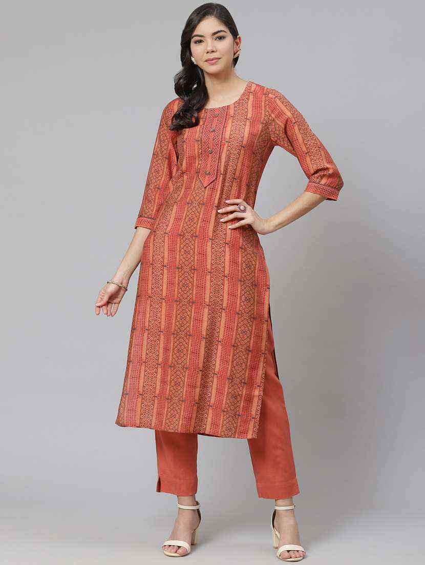 peach modal kurta pant set - 18261338 - Standard Image - 2
