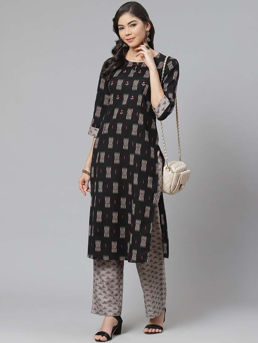 multi colored cotton blend kurta pant  set