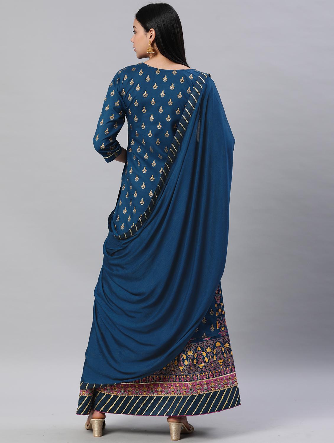 teal rayon kurta skirt set - 18261454 - Standard Image - 2