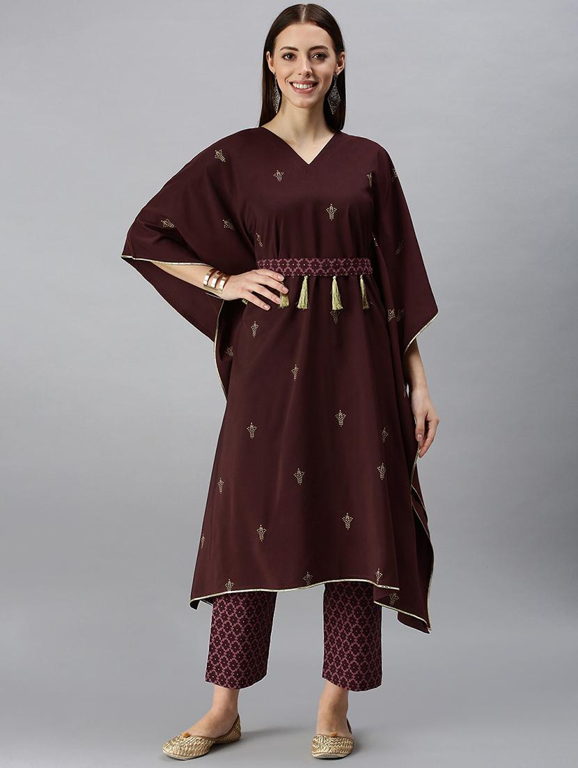 burgundy crepe kaftan  set