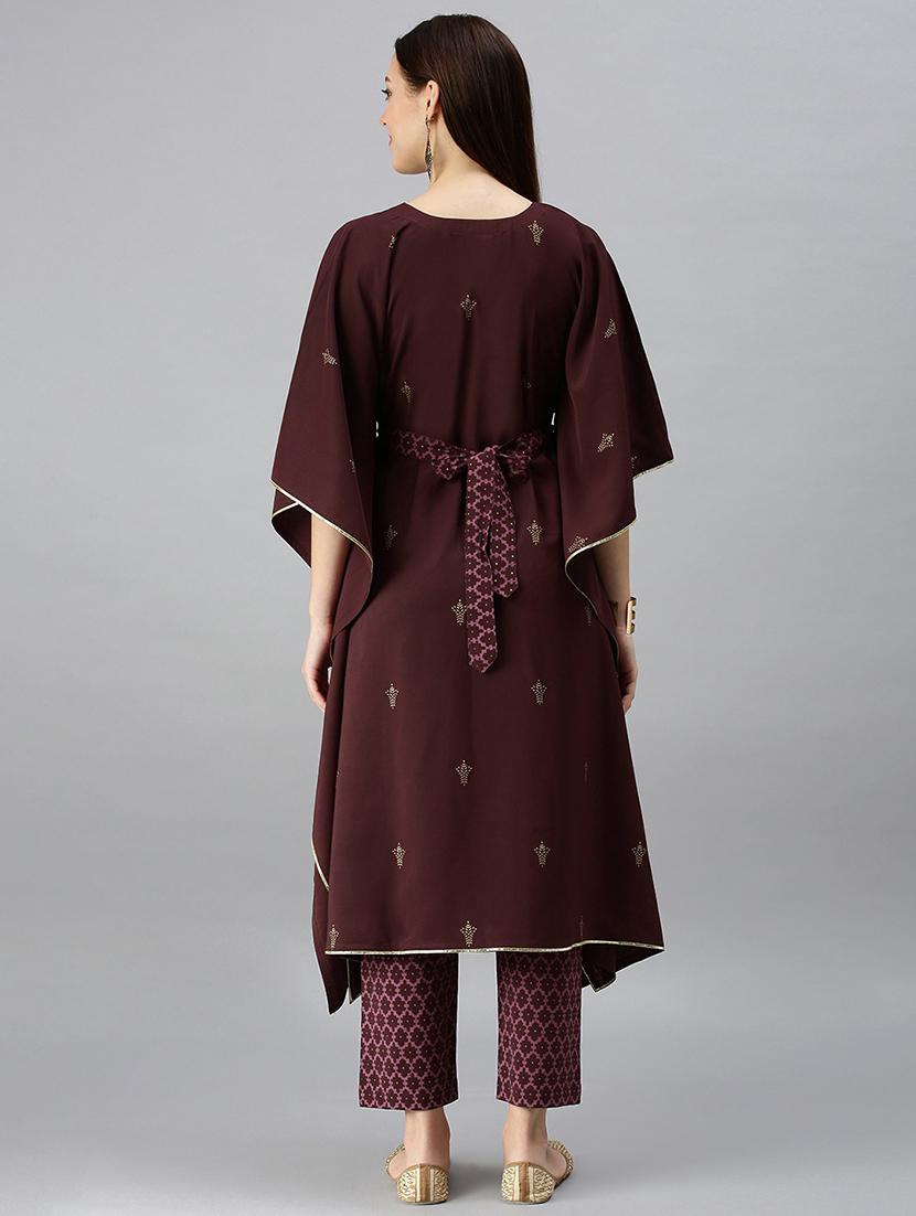 burgundy crepe kaftan set - 18261627 - Standard Image - 2