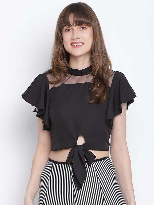 women's crop round neck top - 18262067 - Standard Image - 0