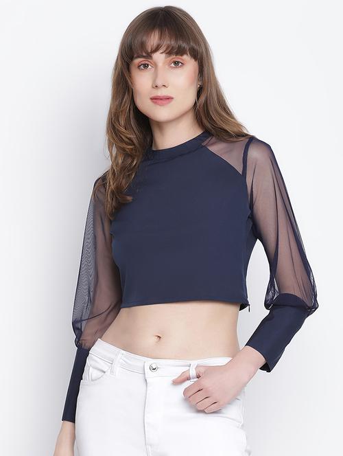 women's crop round neck top - 18262069 - Standard Image - 0