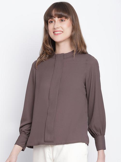 women grey solid long sleeve top - 18262076 - Standard Image - 0