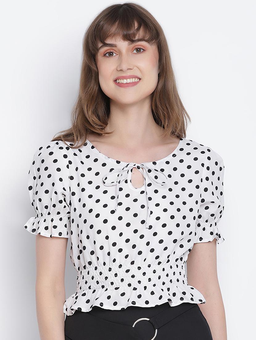 women's white tie-up neck top - 18262084 - Zoom Image - 0