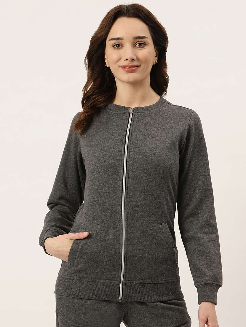 round neck solid regular jacket