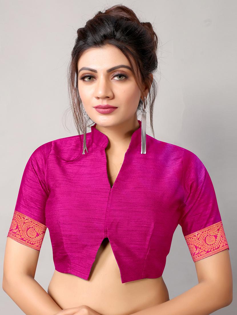 magenta silk blend saree with blouse - 18264091 - Standard Image - 2