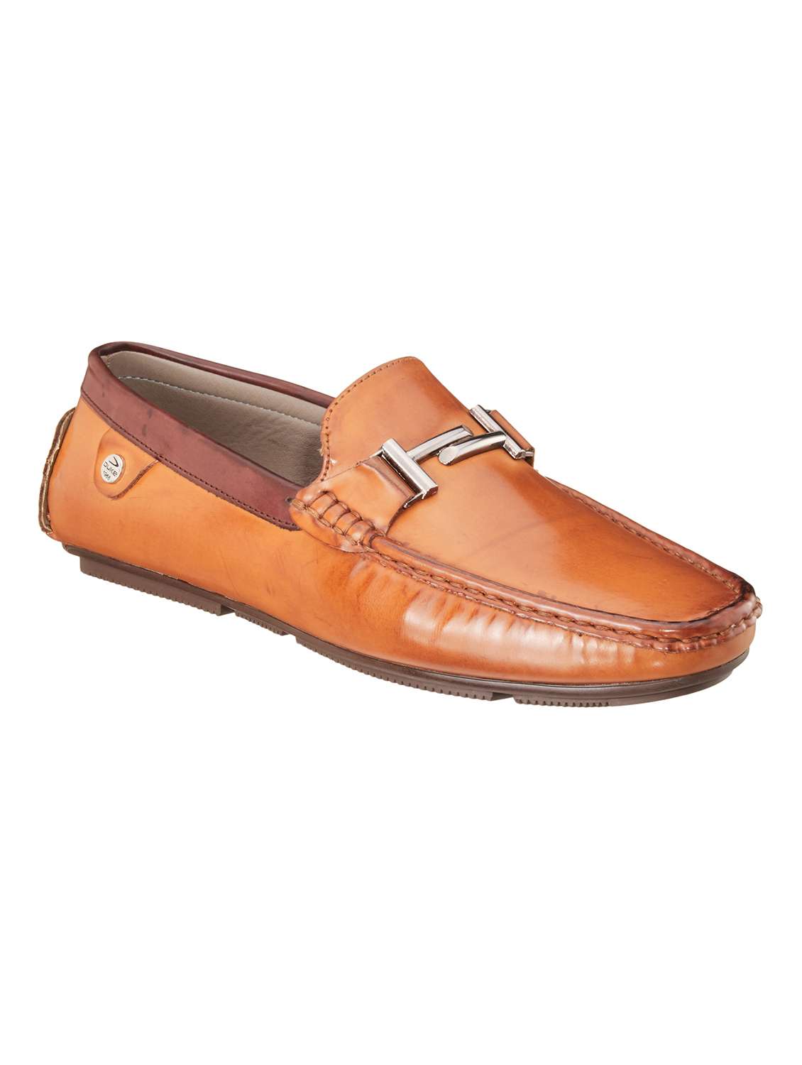 tan synthetic slip on loafers