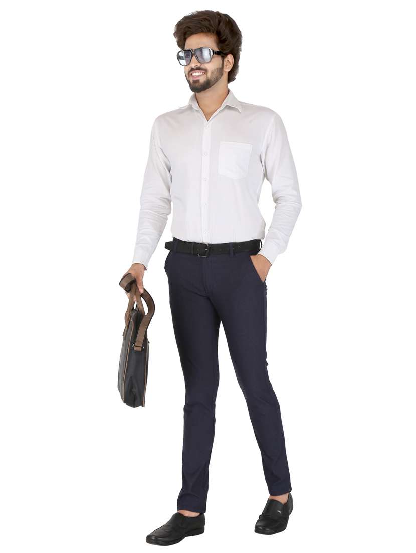 blue printed flat front casual trouser - 18265635 -  Standard Image - 2