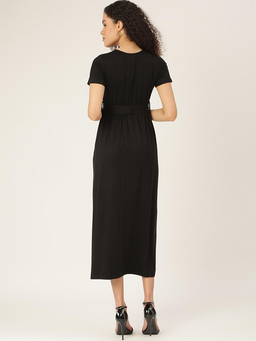 overlap neck solid a-line dress - 18266212 - Standard Image - 2