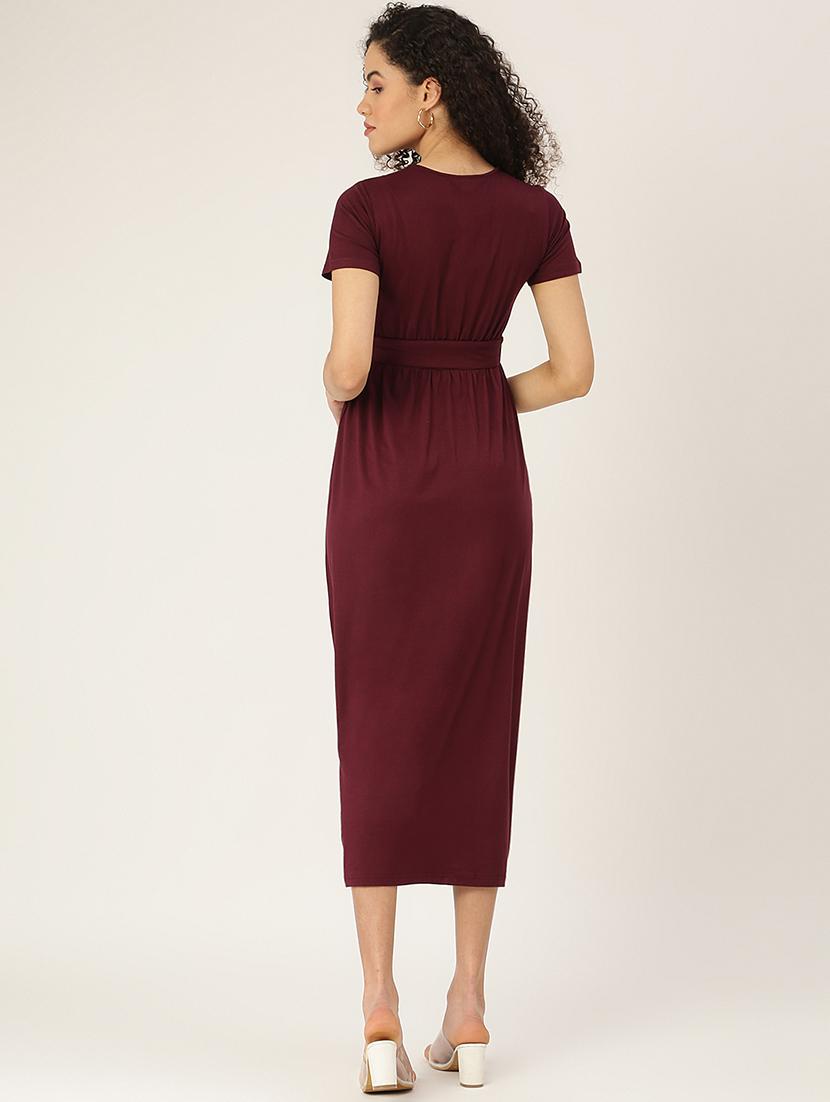 overlap neck solid a-line dress - 18266236 - Standard Image - 2