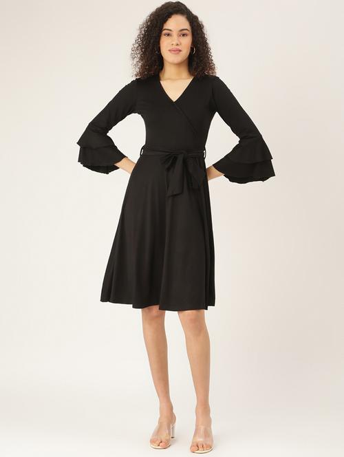 tie front solid flared  dress - 18266302 -  Standard Image - 0