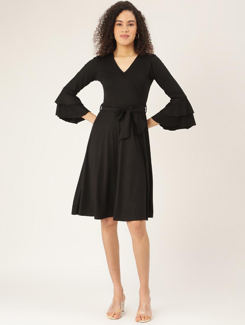 tie front solid flared  dress - 18266302 -  Zoom Image - 0