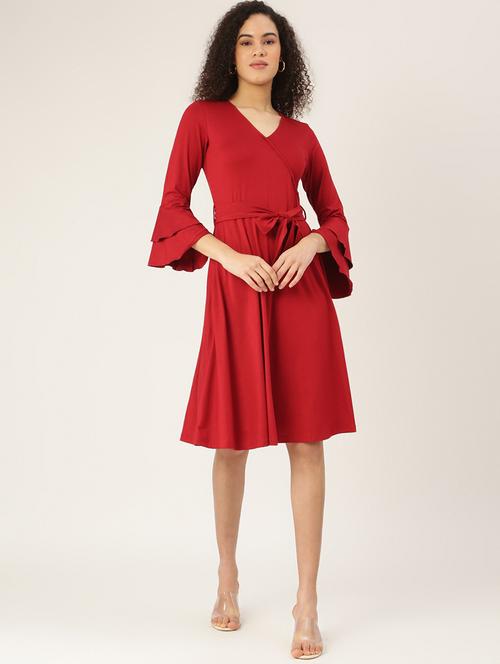 tie front solid flared  dress - 18266308 -  Standard Image - 0