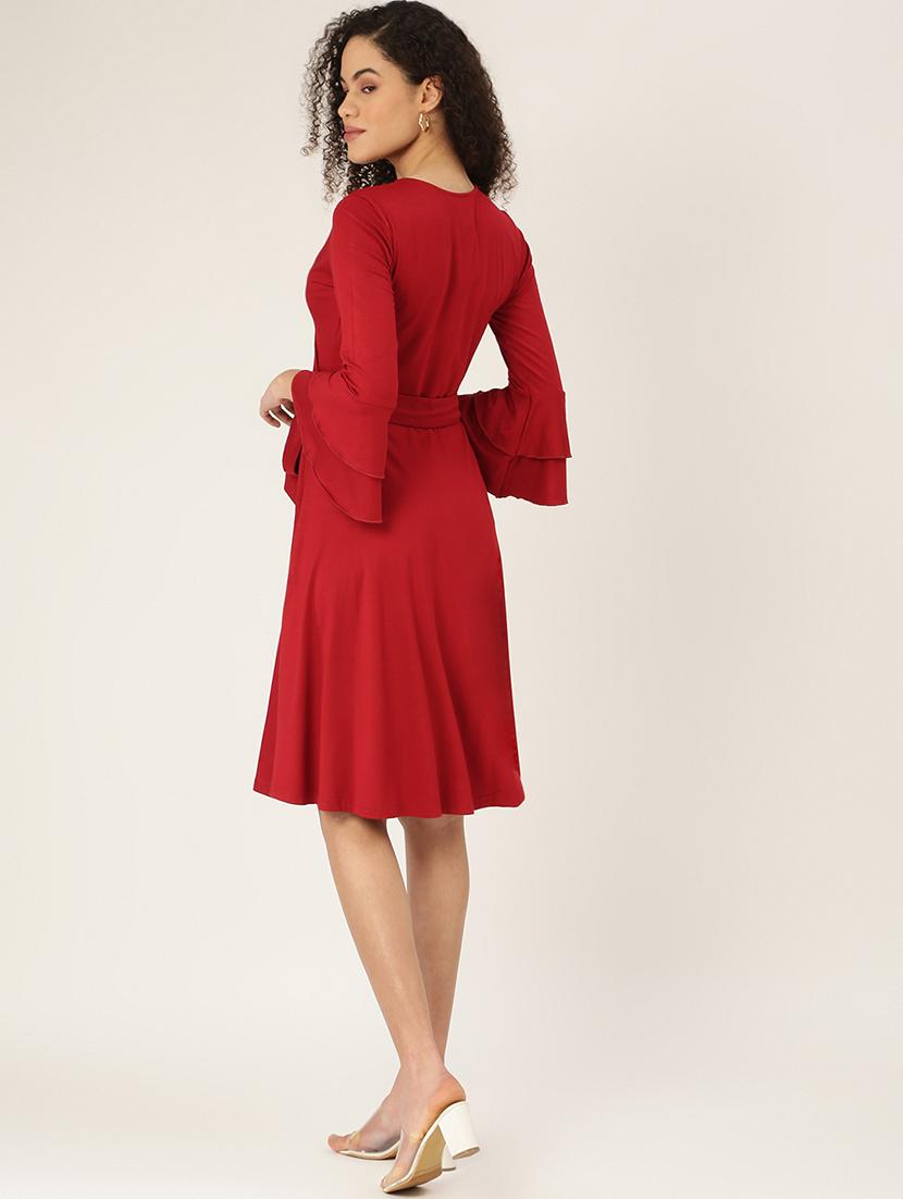 tie front solid flared dress - 18266308 - Standard Image - 2