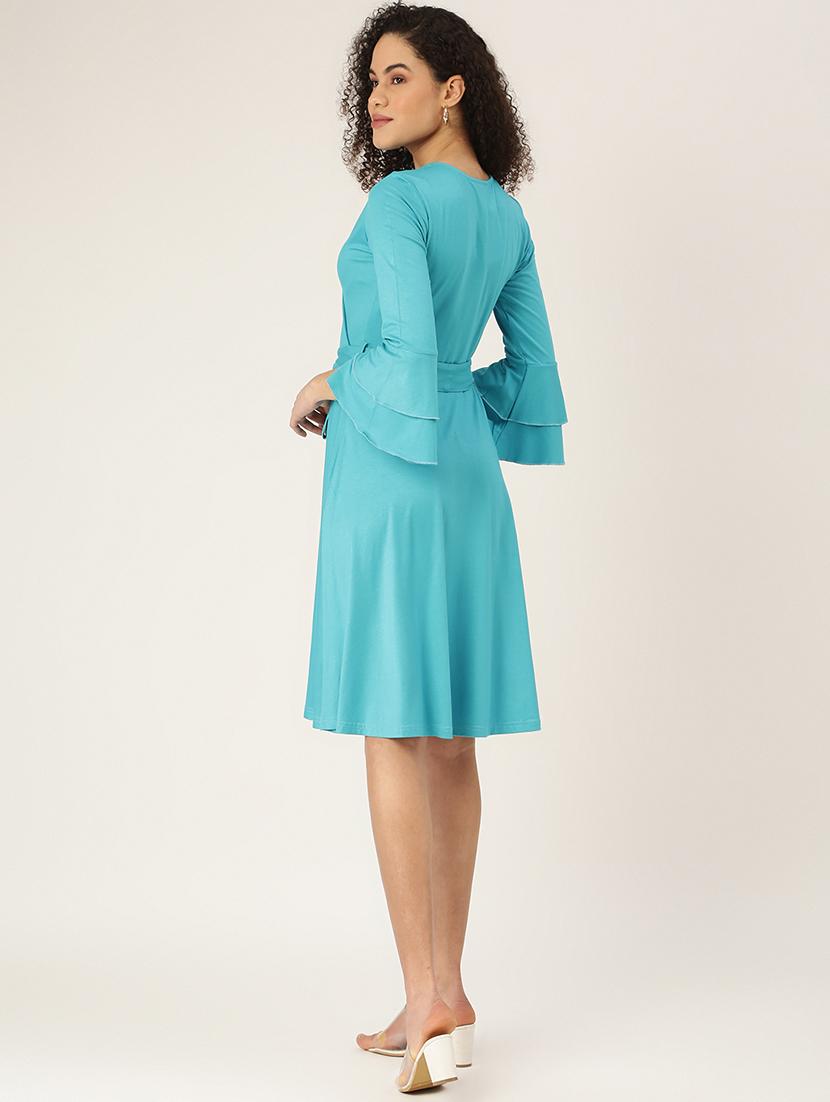 tie front solid flared dress - 18266320 - Standard Image - 2