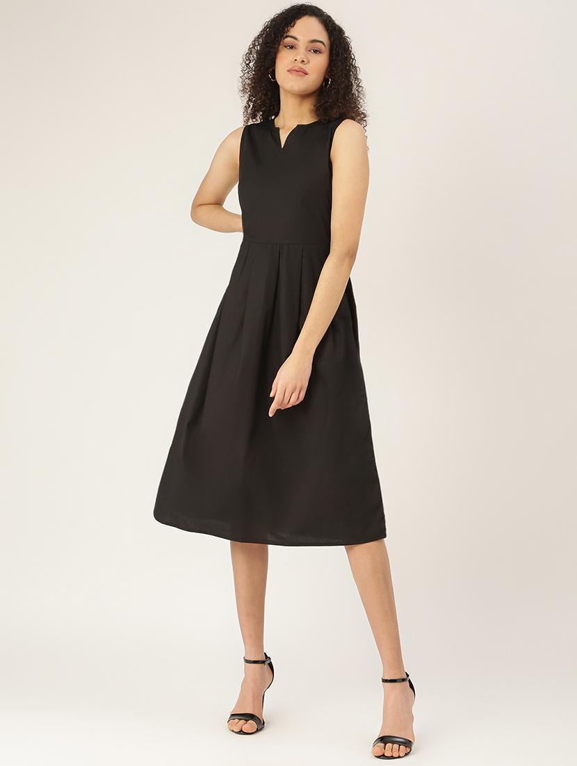 notch neck solid a-line dress - 18266332 - Zoom Image - 0