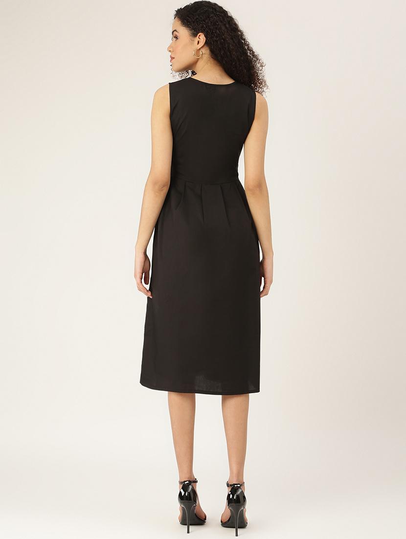 notch neck solid a-line dress - 18266332 - Standard Image - 2