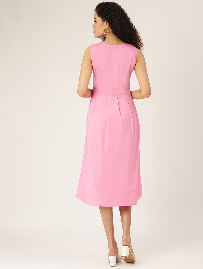 notch neck solid a-line dress - 18266338 - Standard Image - 2