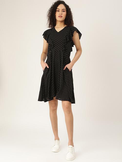 tie back neck printed a-line dress - 18266374 - Standard Image - 0