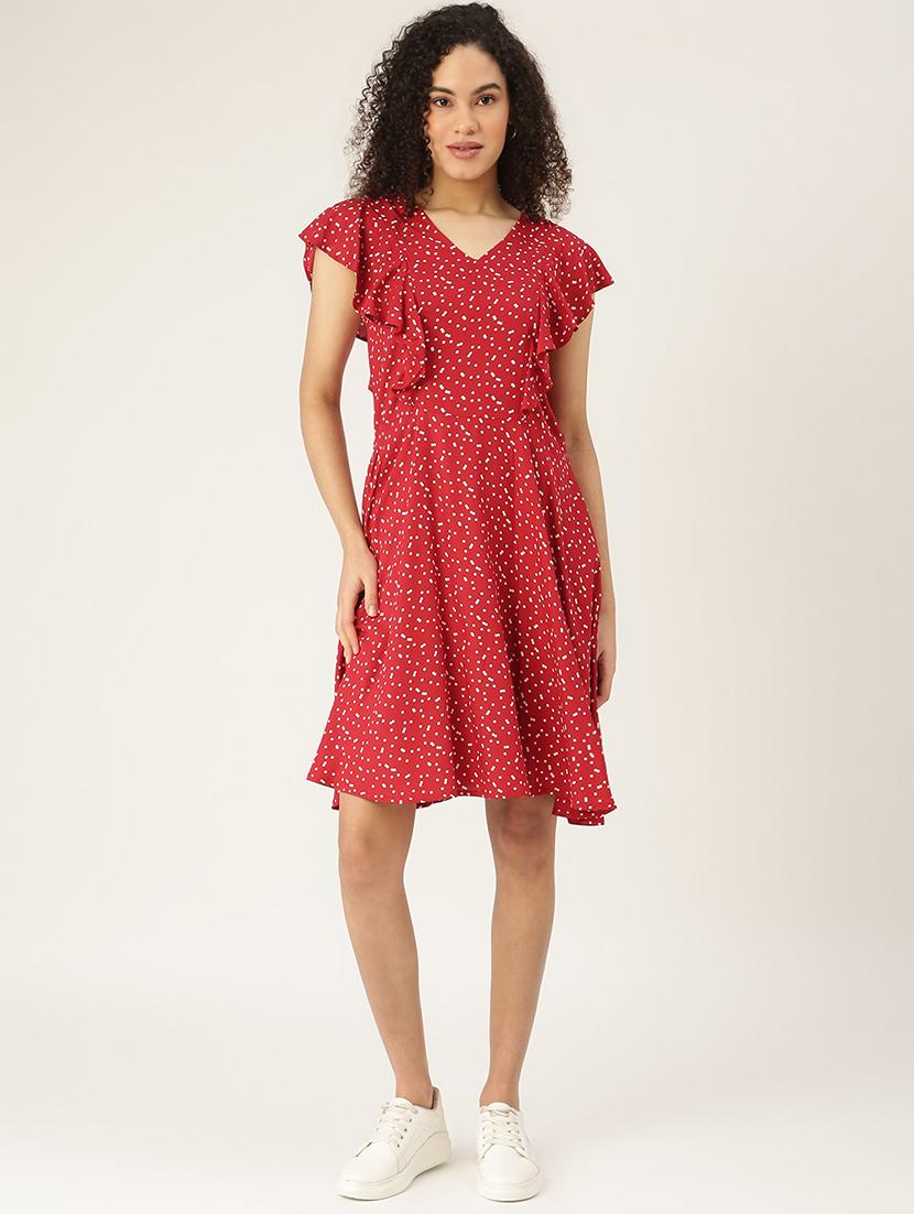 tie back neck printed a-line dress - 18266380 -  Zoom Image - 0