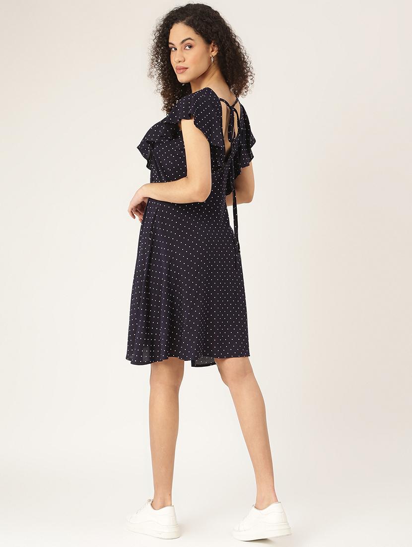 tie back neck printed a-line dress - 18266386 - Standard Image - 2