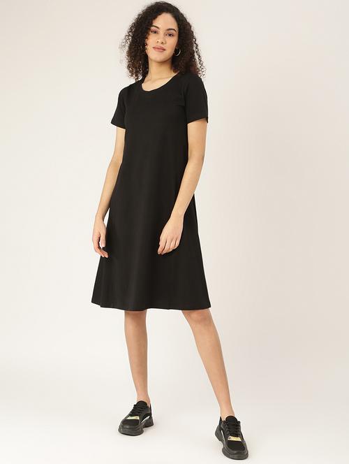 round neck solid t-shirt dress - 18266410 - Standard Image - 0