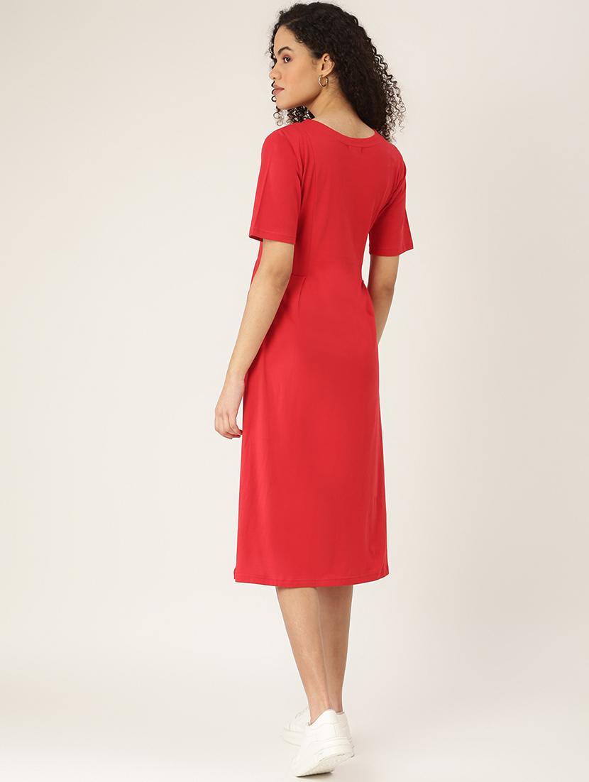 round neck solid t-shirt dress - 18266416 - Standard Image - 2