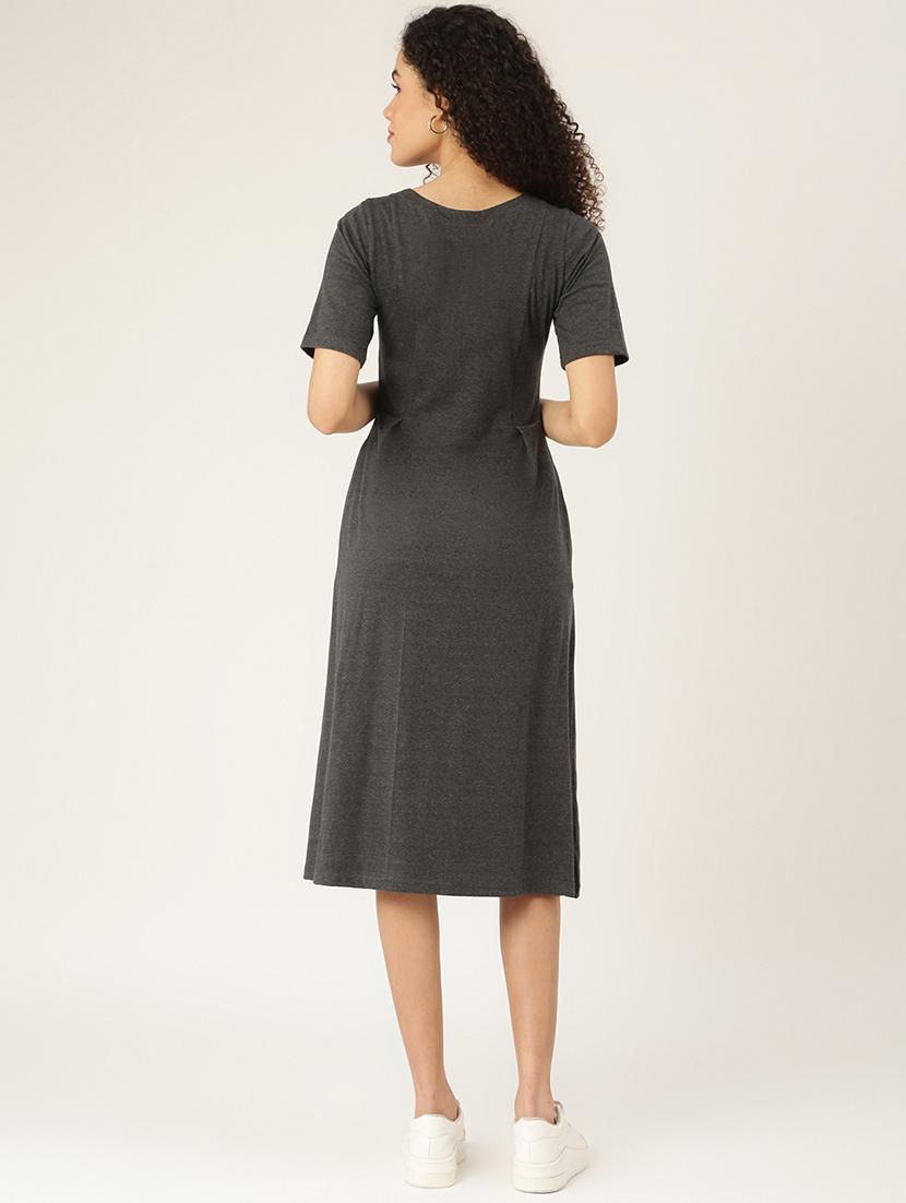 round neck solid t-shirt dress - 18266428 - Standard Image - 2