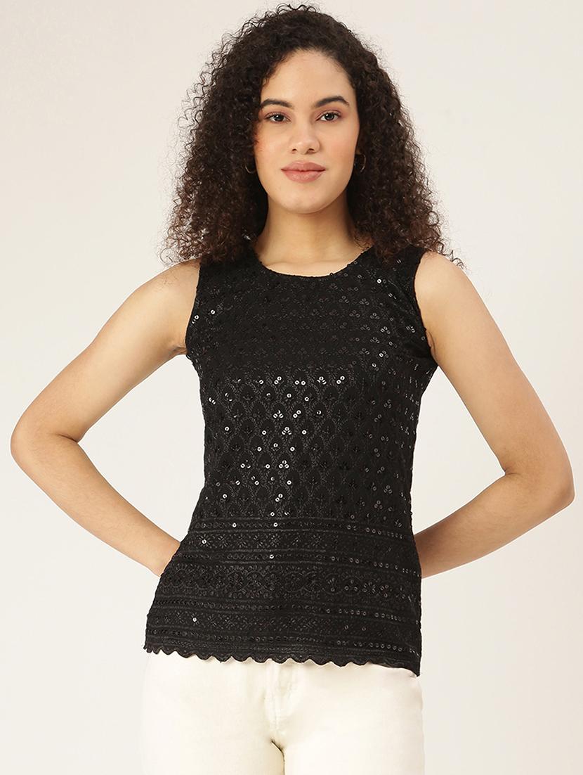 round neck embellished top - 18266464 -  Zoom Image - 0