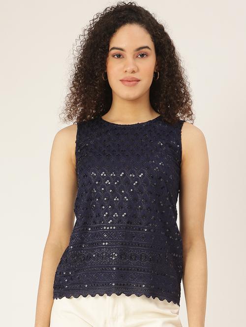 round neck embellished top - 18266476 - Standard Image - 0