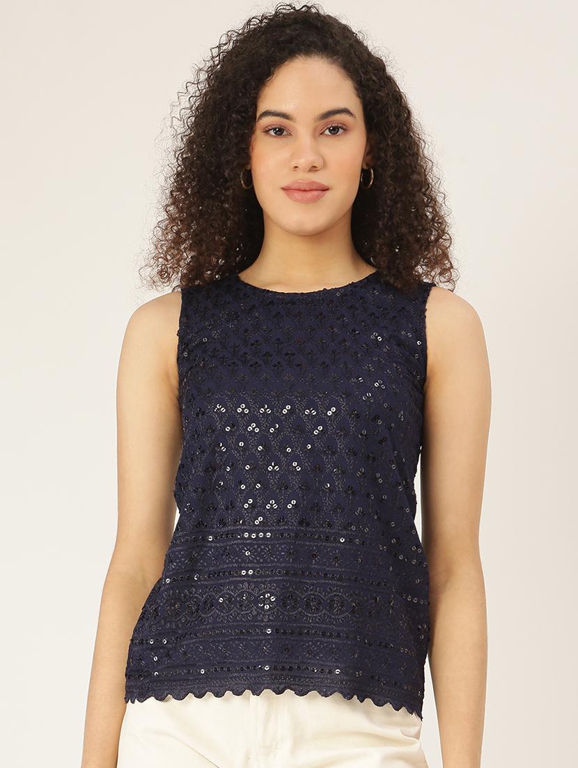 round neck embellished top - 18266476 - Zoom Image - 0