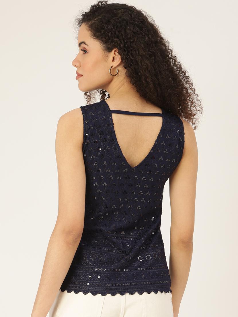 round neck embellished top - 18266476 - Standard Image - 2