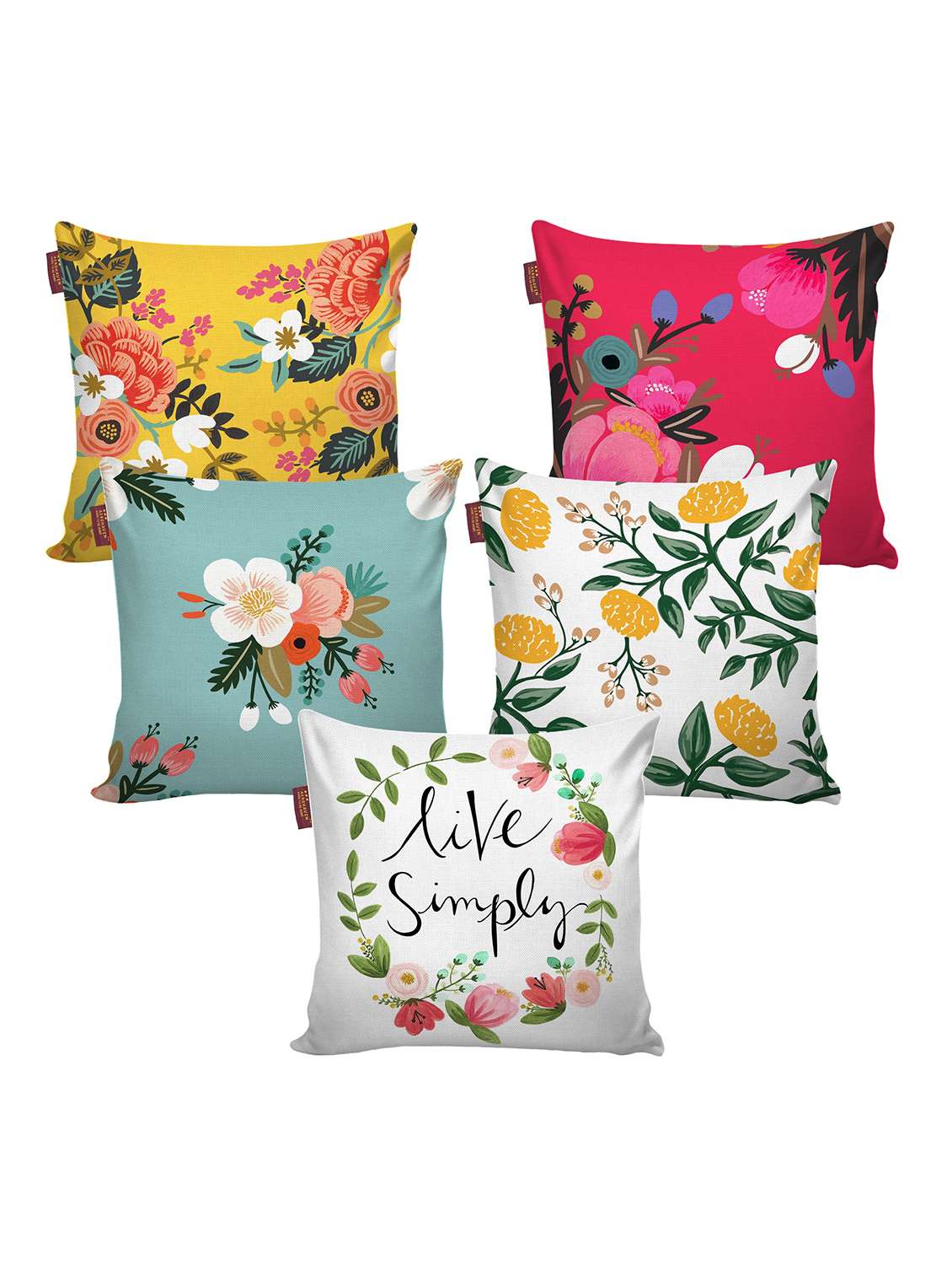 aerohaven set of 5 designer decorative throw pillow/cushion covers - cc122 - (16 inch x 16 inch, multicolour)